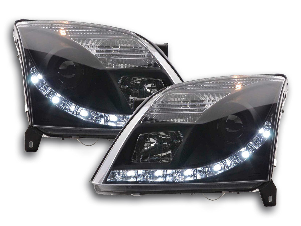 Scheinwerfer Set Daylight LED Tagfahrlicht Opel Vectra C 2002-2005 schwarz Scheinwerfer Set Daylight LED Tagfahrlicht Opel Vectra C 2002-2005 schwarz